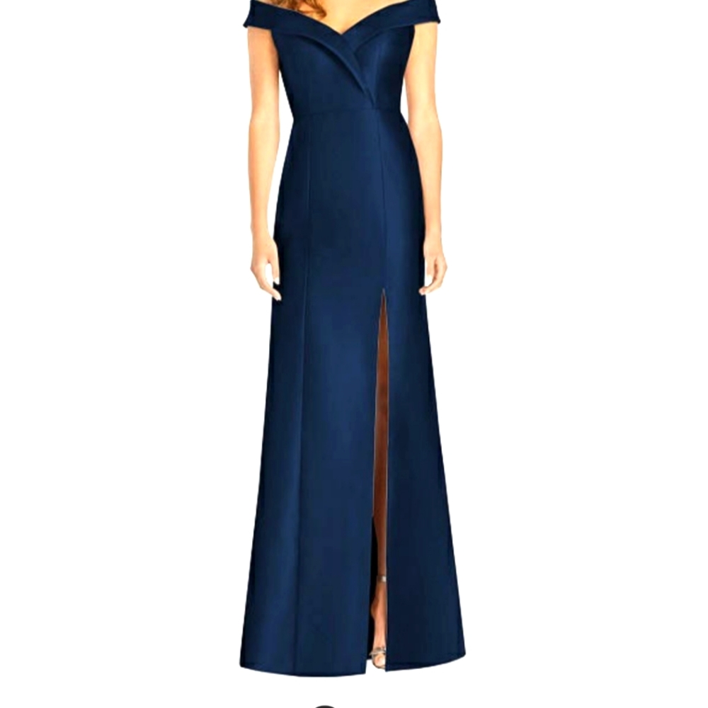 Alfred Sung Off-the-shoulder Cuff Trumpet Gown Navy 14 NWT